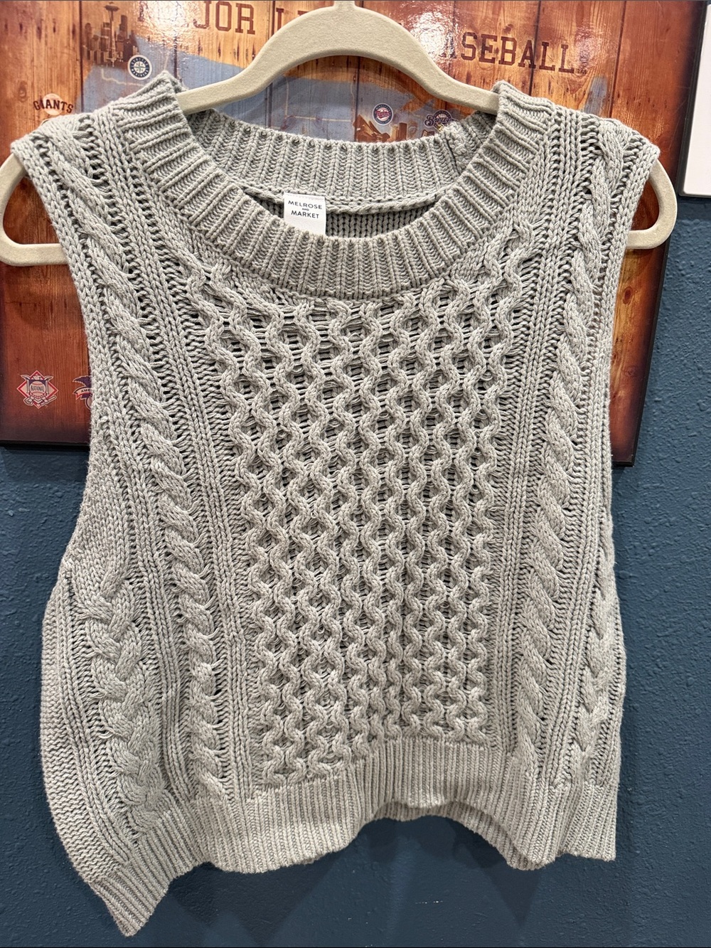 Melrose and Market Light Gray Cable Knit Sleeveless Sweater Vest